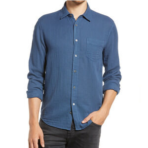 Owens Relaxed Fit Cotton Button-Up Shirt Indigo Size L